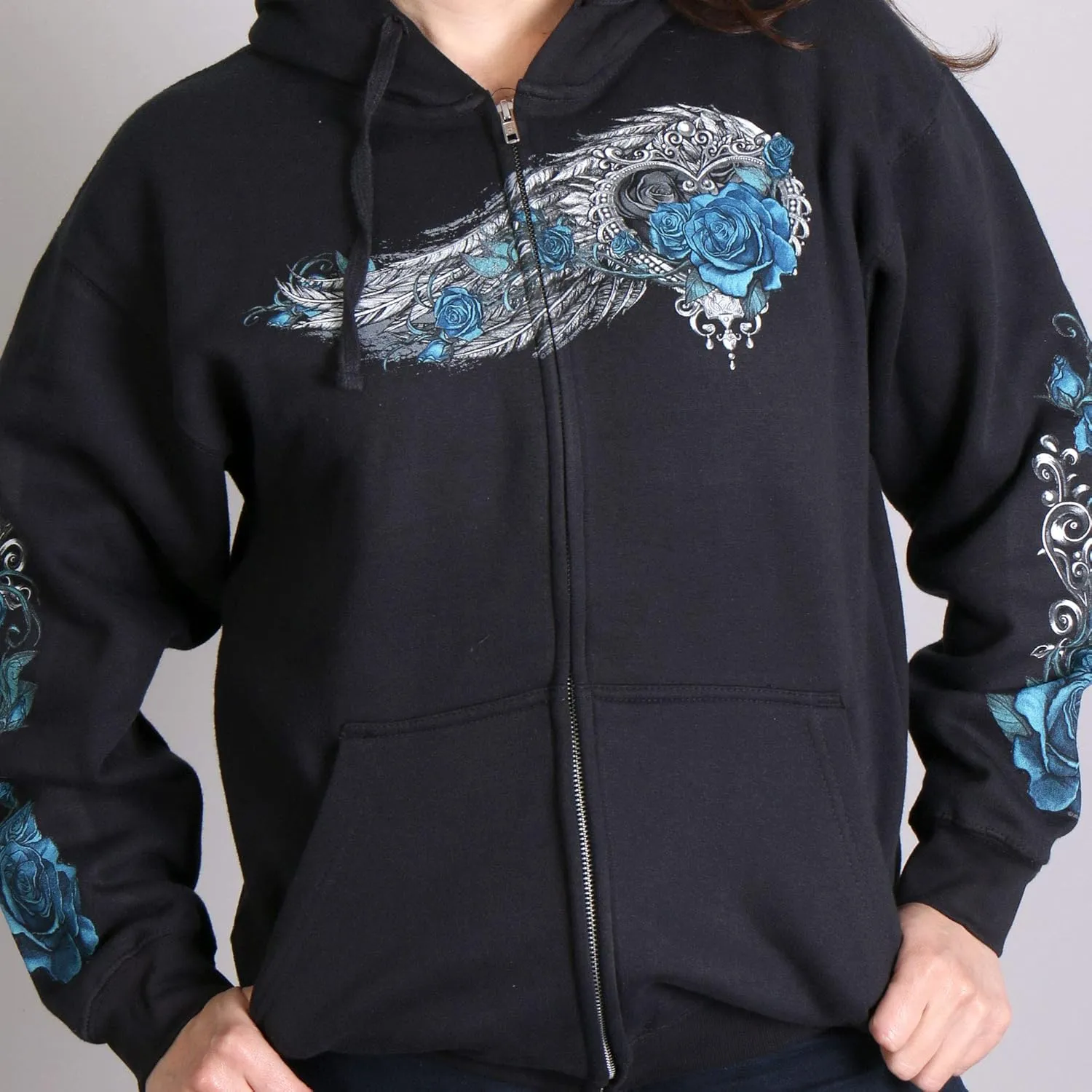 Hot Leathers Women's Angel Roses Zip-Up Hooded Sweatshirt