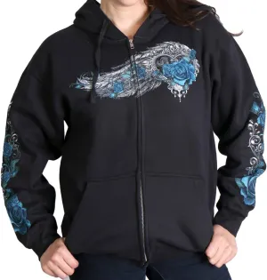 Hot Leathers Women's Angel Roses Zip-Up Hooded Sweatshirt