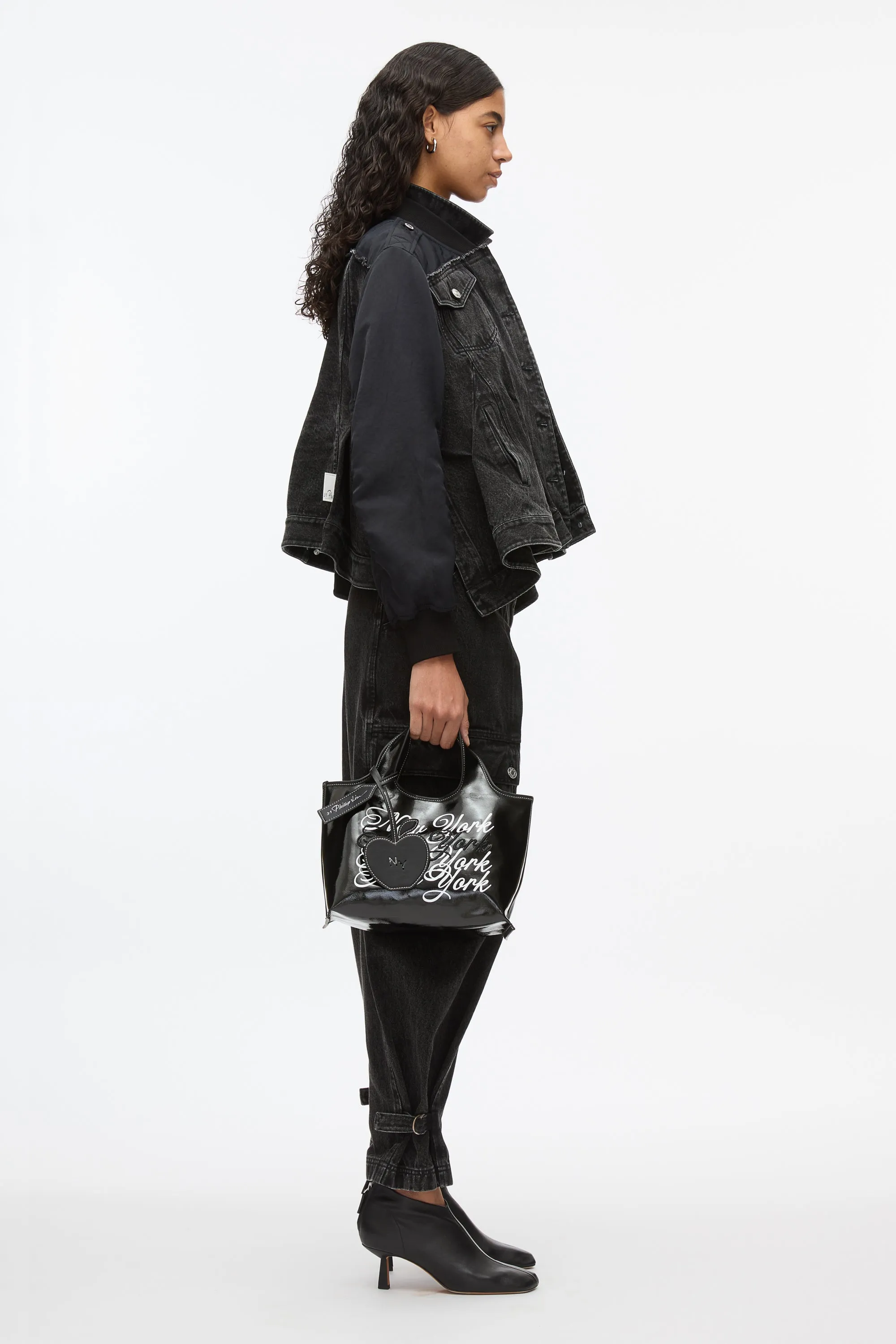 Hybrid Denim Flight Jacket With Flounce Hem