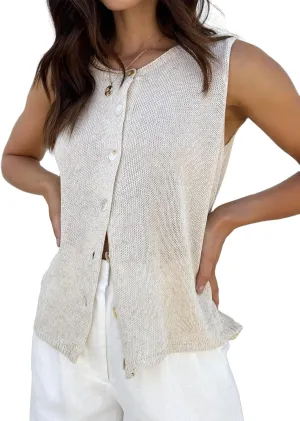 IDEALSANXUN Womens Button Down Sweater Knit Vest Spring Summer Cute Tank Tops