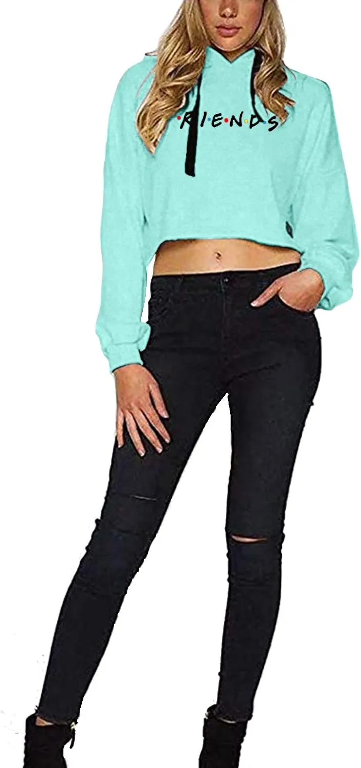 Idepet Women's Casual Letters Print Crop Top Loose Pullover Friends Shirt Teen Girl TV Show Hoodie Sweatshirt