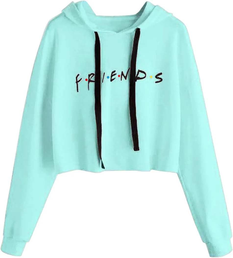 Idepet Women's Casual Letters Print Crop Top Loose Pullover Friends Shirt Teen Girl TV Show Hoodie Sweatshirt