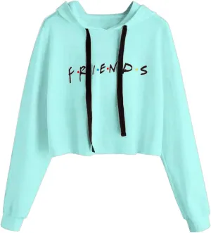 Idepet Women's Casual Letters Print Crop Top Loose Pullover Friends Shirt Teen Girl TV Show Hoodie Sweatshirt