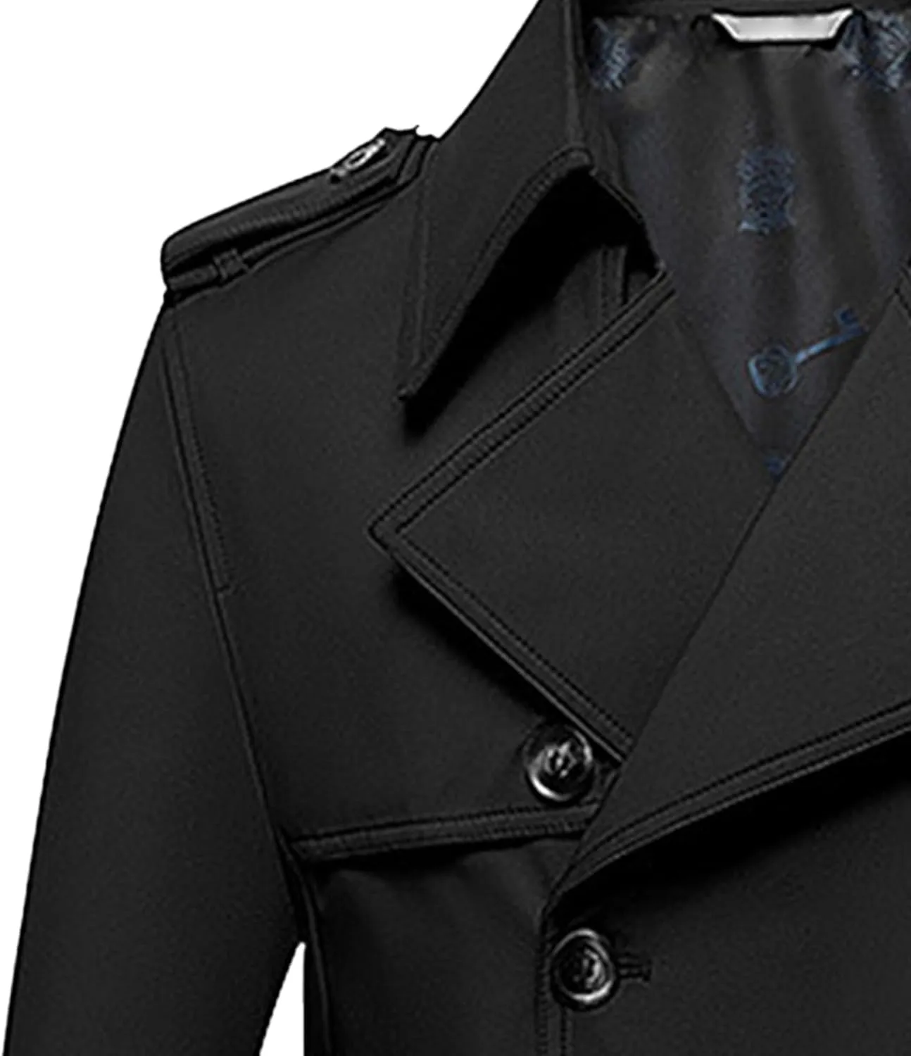 JEKE-DG Men's Double Breasted Trenchcoat Slim Fit Mid Long Trench Coat Winter Warm Long Windbreaker with Belt