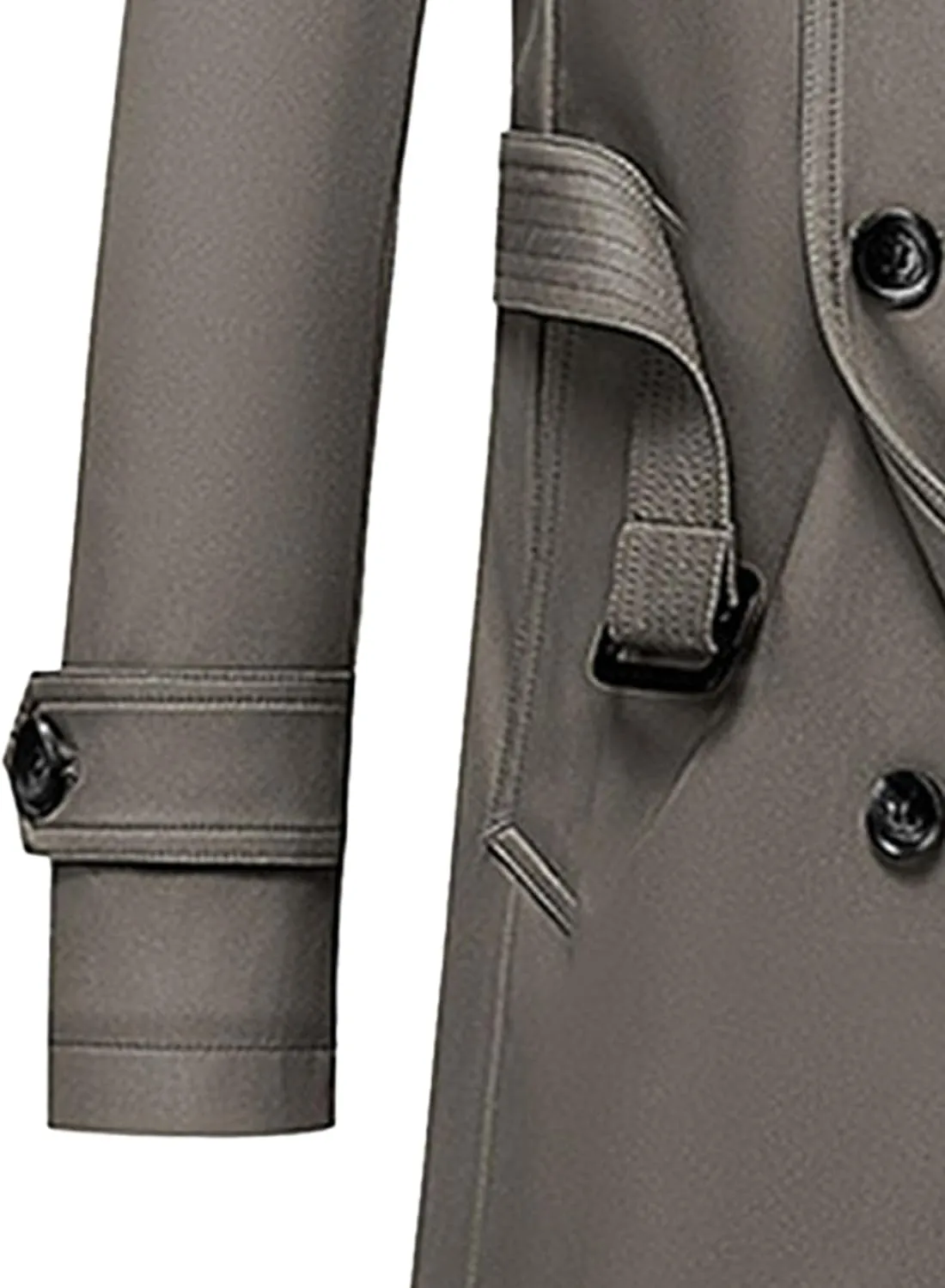 JEKE-DG Men's Double Breasted Trenchcoat Slim Fit Mid Long Trench Coat Winter Warm Long Windbreaker with Belt
