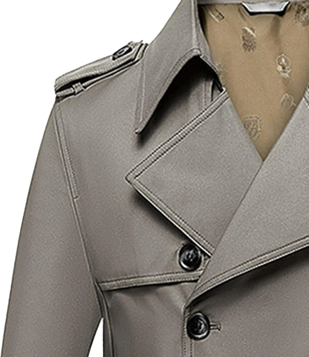 JEKE-DG Men's Double Breasted Trenchcoat Slim Fit Mid Long Trench Coat Winter Warm Long Windbreaker with Belt
