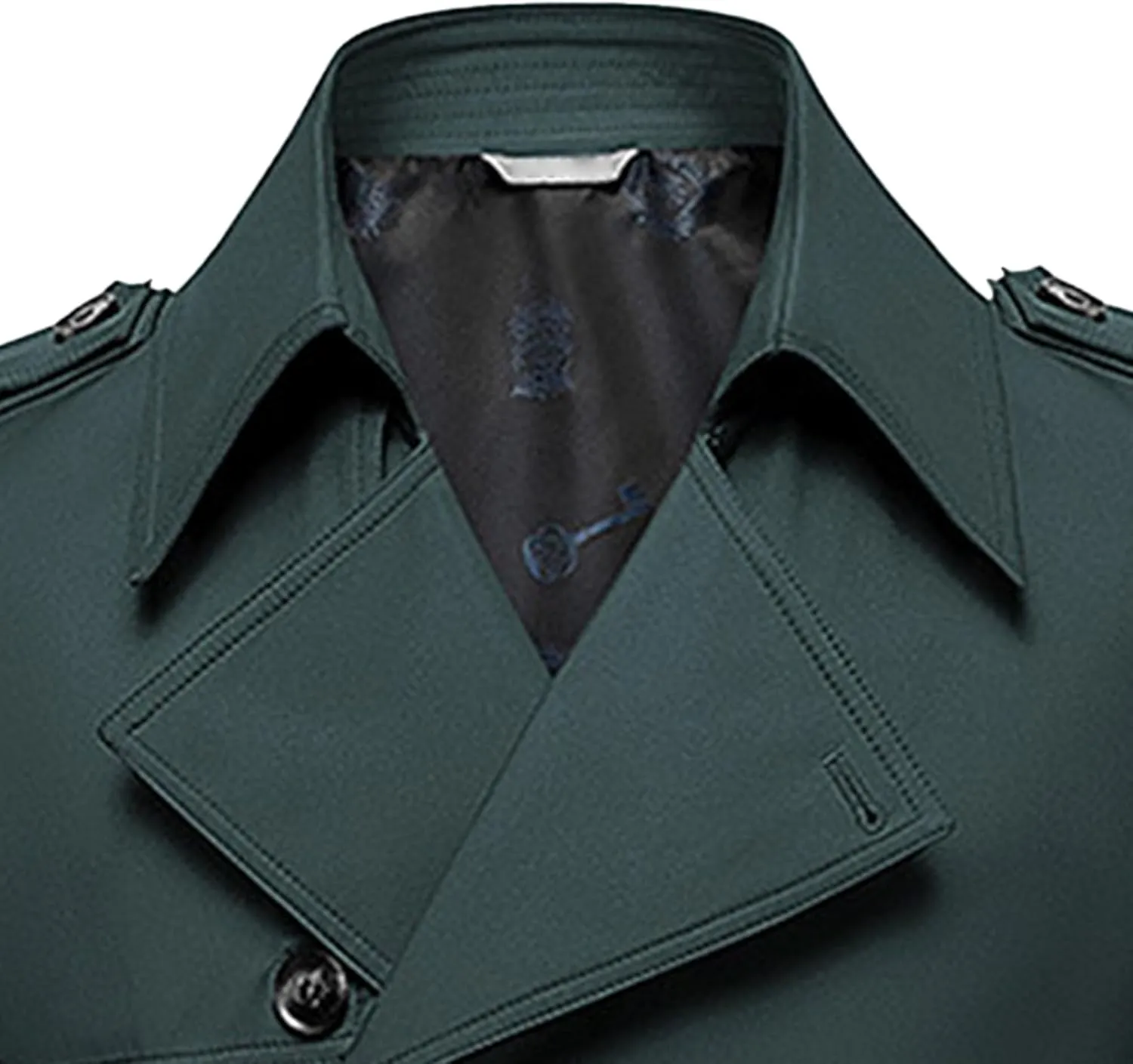 JEKE-DG Men's Double Breasted Trenchcoat Slim Fit Mid Long Trench Coat Winter Warm Long Windbreaker with Belt