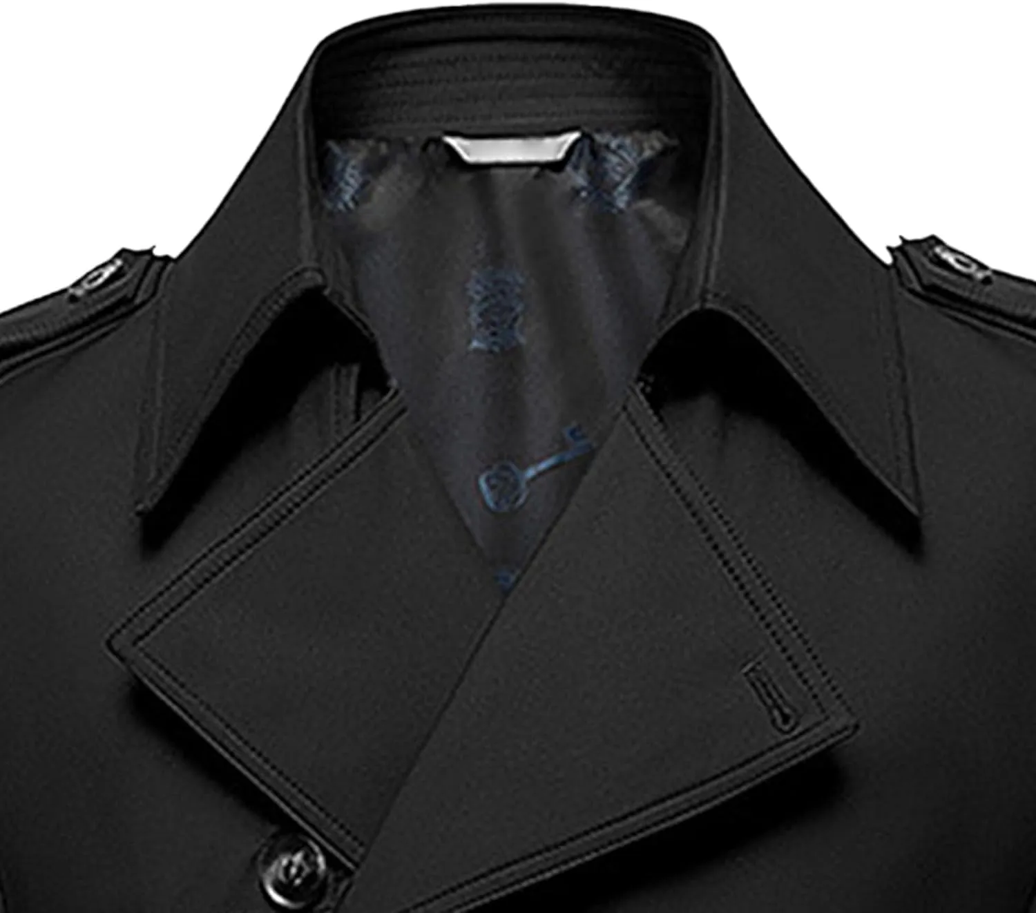 JEKE-DG Men's Double Breasted Trenchcoat Slim Fit Mid Long Trench Coat Winter Warm Long Windbreaker with Belt