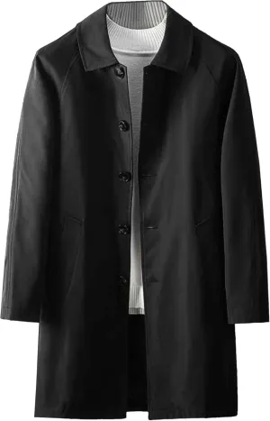 JEKE-DG Mens Single-Breasted Trench Coat Casual Lapel Lightweight Windproof Coat Long Loose Pea Overcoat