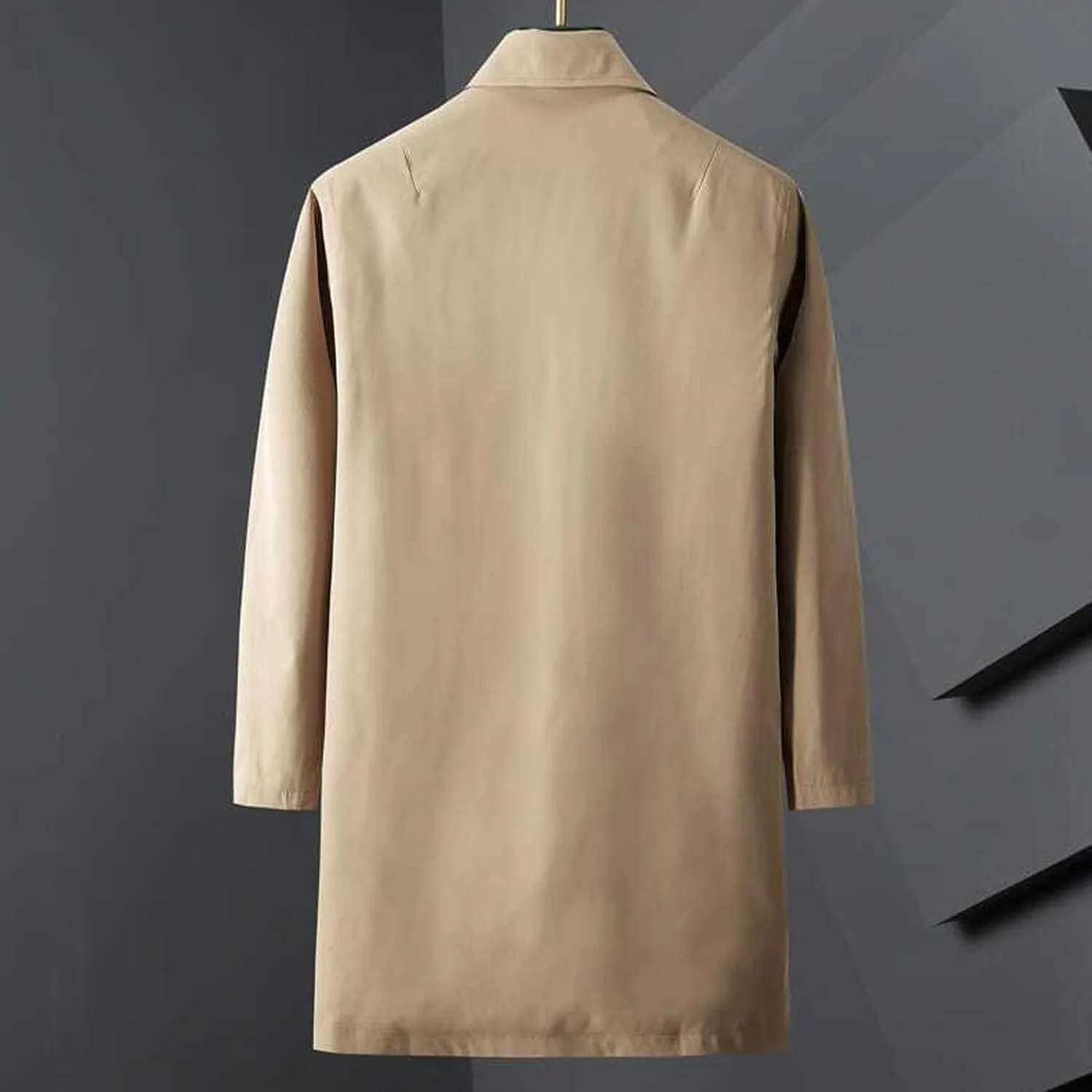 JEKE-DG Mens Single-Breasted Trench Coat Casual Lapel Lightweight Windproof Coat Long Loose Pea Overcoat
