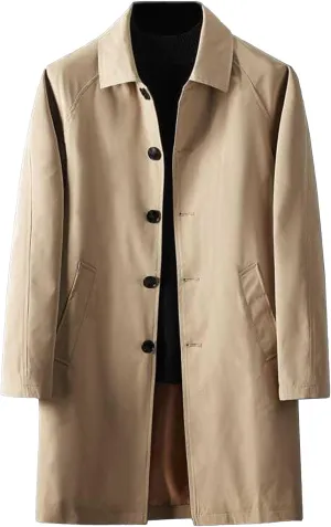 JEKE-DG Mens Single-Breasted Trench Coat Casual Lapel Lightweight Windproof Coat Long Loose Pea Overcoat