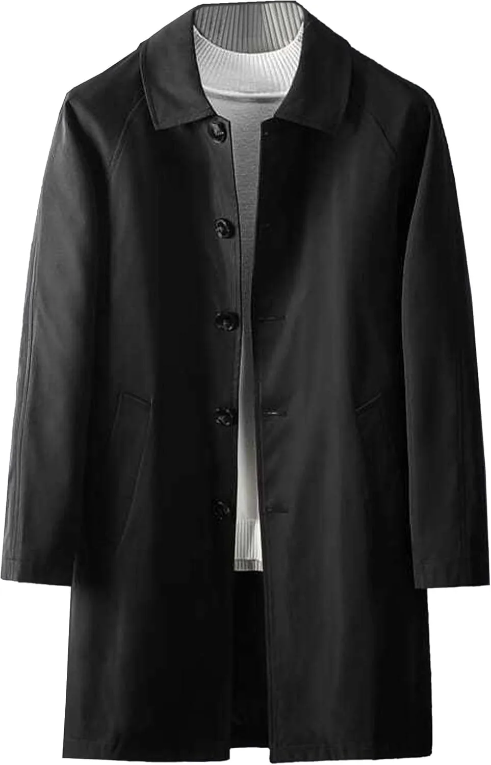 JEKE-DG Mens Single-Breasted Trench Coat Casual Lapel Lightweight Windproof Coat Long Loose Pea Overcoat