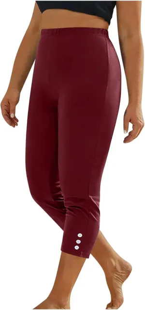 JIEMUXIU High Waisted Capri Leggings for Women - Casual Summer Button Capris Soft Slim Yoga Pants for Running Cycling Workout