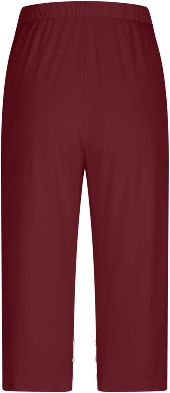 JIEMUXIU High Waisted Capri Leggings for Women - Casual Summer Button Capris Soft Slim Yoga Pants for Running Cycling Workout