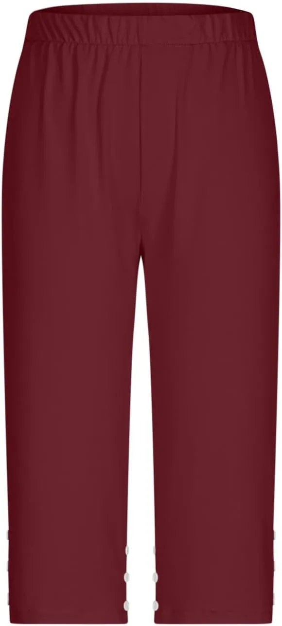 JIEMUXIU High Waisted Capri Leggings for Women - Casual Summer Button Capris Soft Slim Yoga Pants for Running Cycling Workout