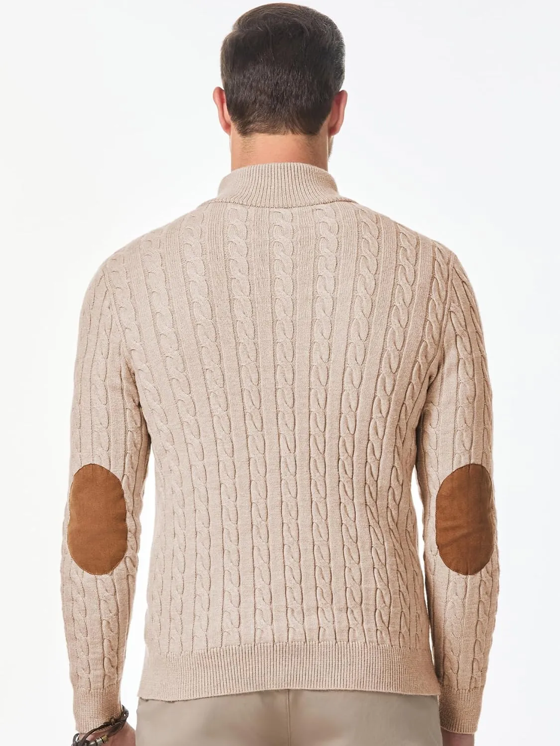 JMIERR Men's Cable Knit Pullover Sweater Casual Long Sleeve Stand Collar Button Knitted Sweaters