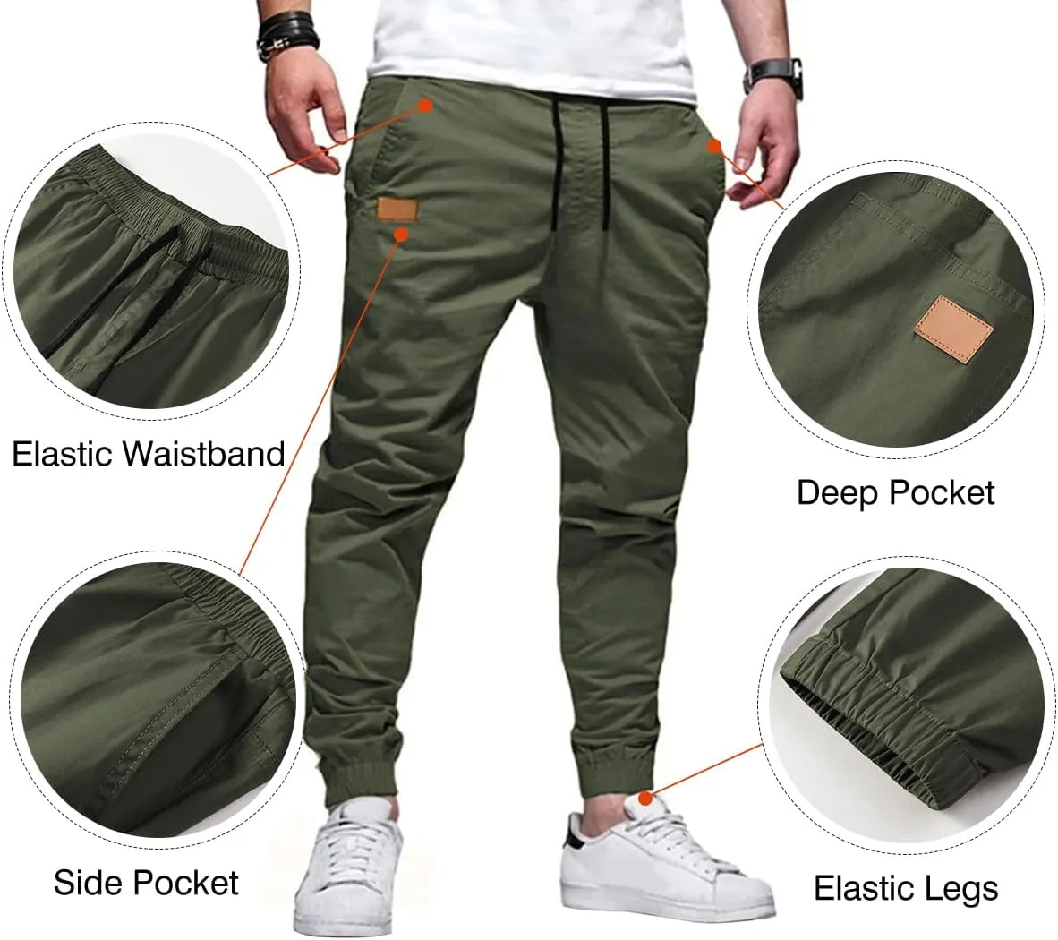 JMIERR Mens Casual Joggers Pants - Cotton Drawstring Chino Cargo Pants Hiking Outdoor Twill Track Jogging Sweatpants Pants