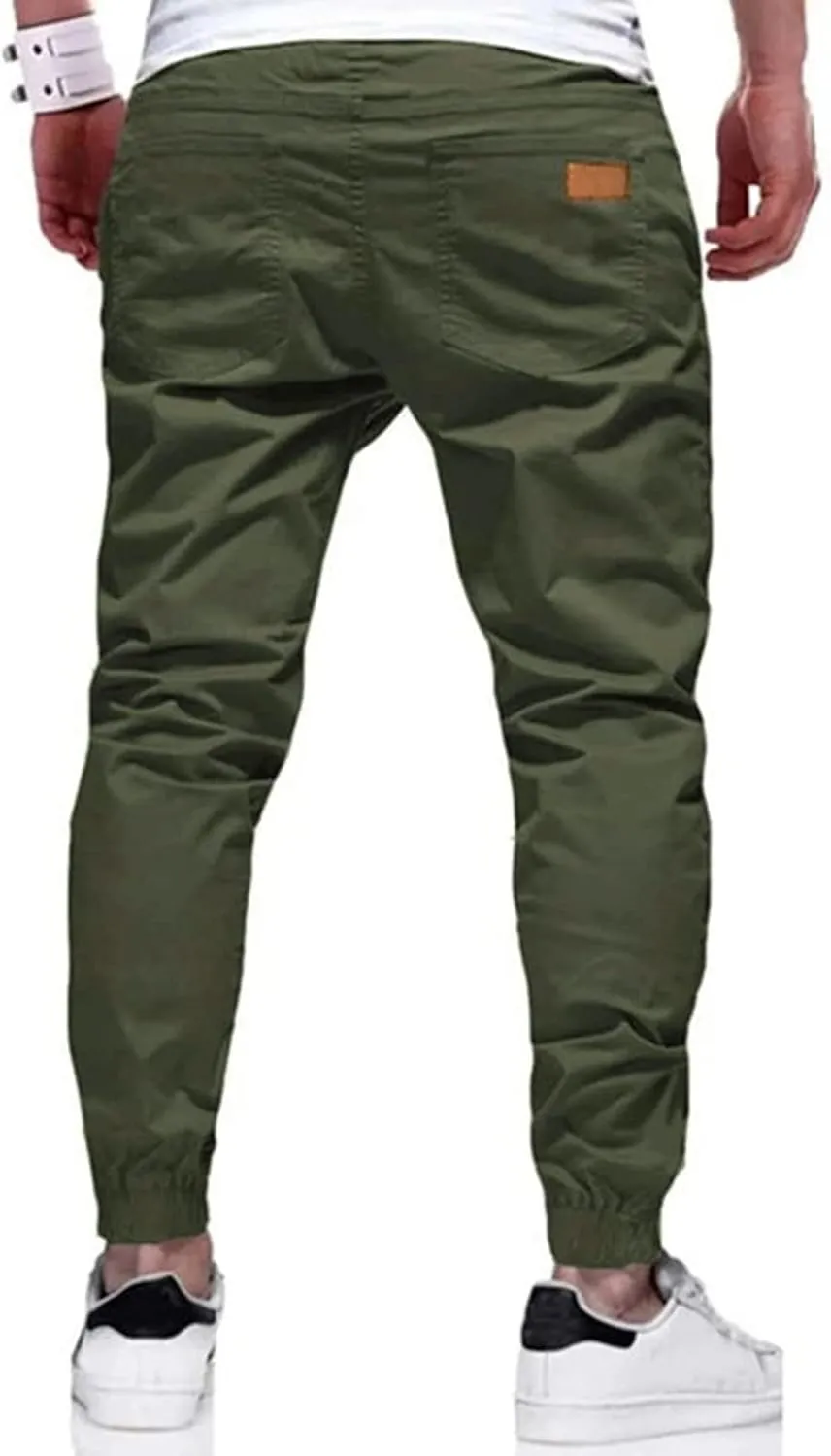 JMIERR Mens Casual Joggers Pants - Cotton Drawstring Chino Cargo Pants Hiking Outdoor Twill Track Jogging Sweatpants Pants