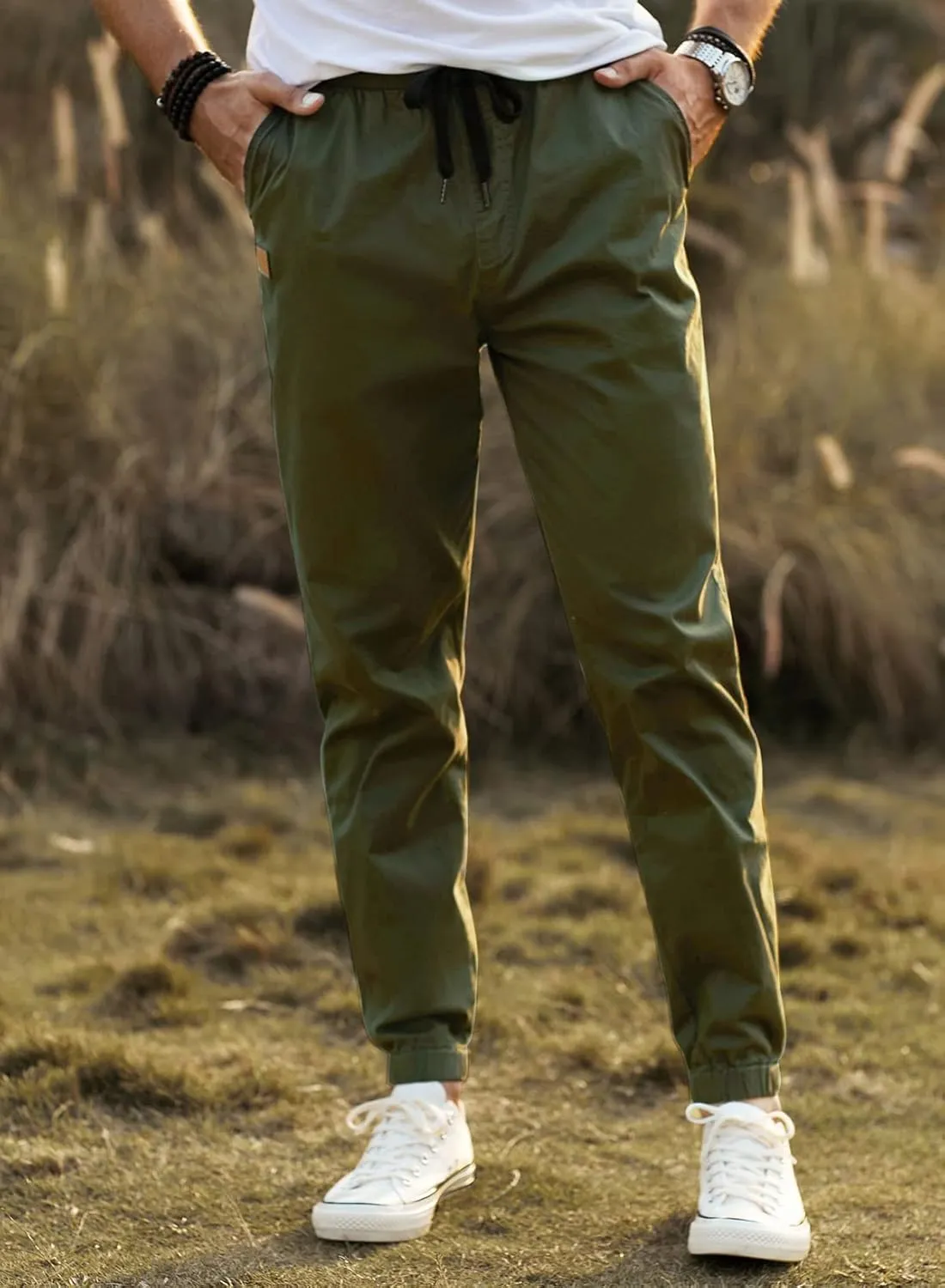 JMIERR Mens Casual Joggers Pants - Cotton Drawstring Chino Cargo Pants Hiking Outdoor Twill Track Jogging Sweatpants Pants