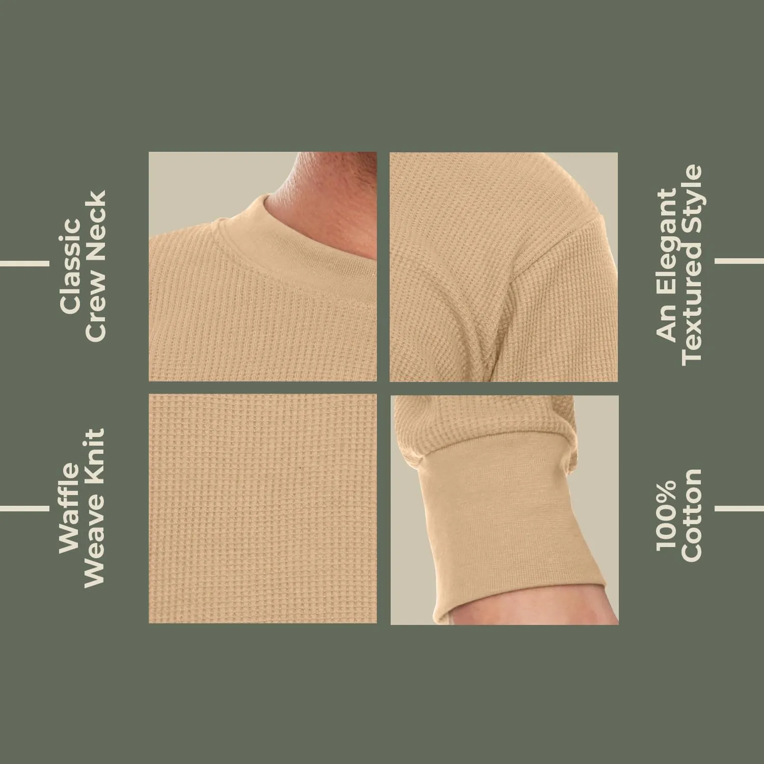 JMR Mens Heavyweight Waffle Thermal Shirt - 100% Cotton Long Sleeve - Wear as Base Layer or Standalone - Warm & Breathable