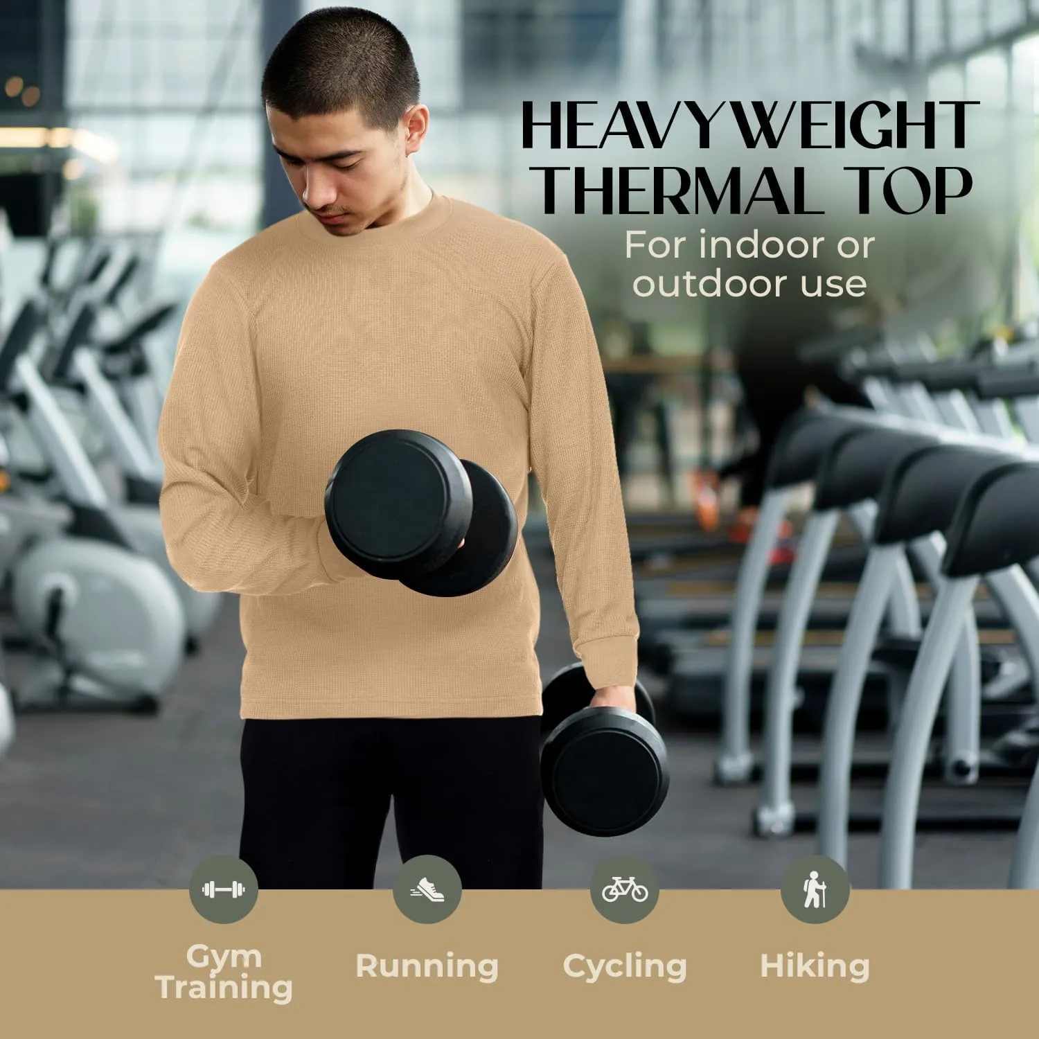 JMR Mens Heavyweight Waffle Thermal Shirt - 100% Cotton Long Sleeve - Wear as Base Layer or Standalone - Warm & Breathable