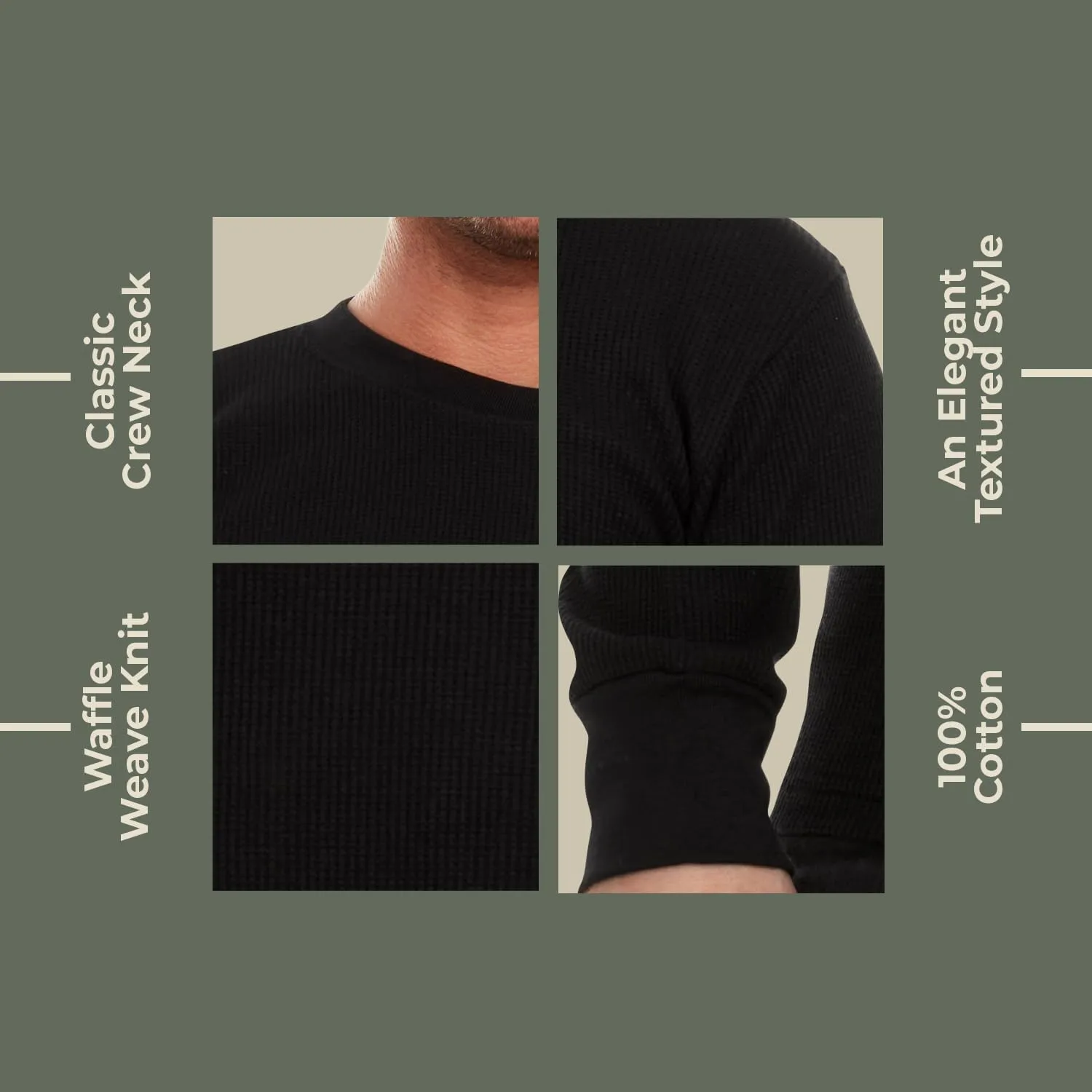 JMR Mens Heavyweight Waffle Thermal Shirt - 100% Cotton Long Sleeve - Wear as Base Layer or Standalone - Warm & Breathable