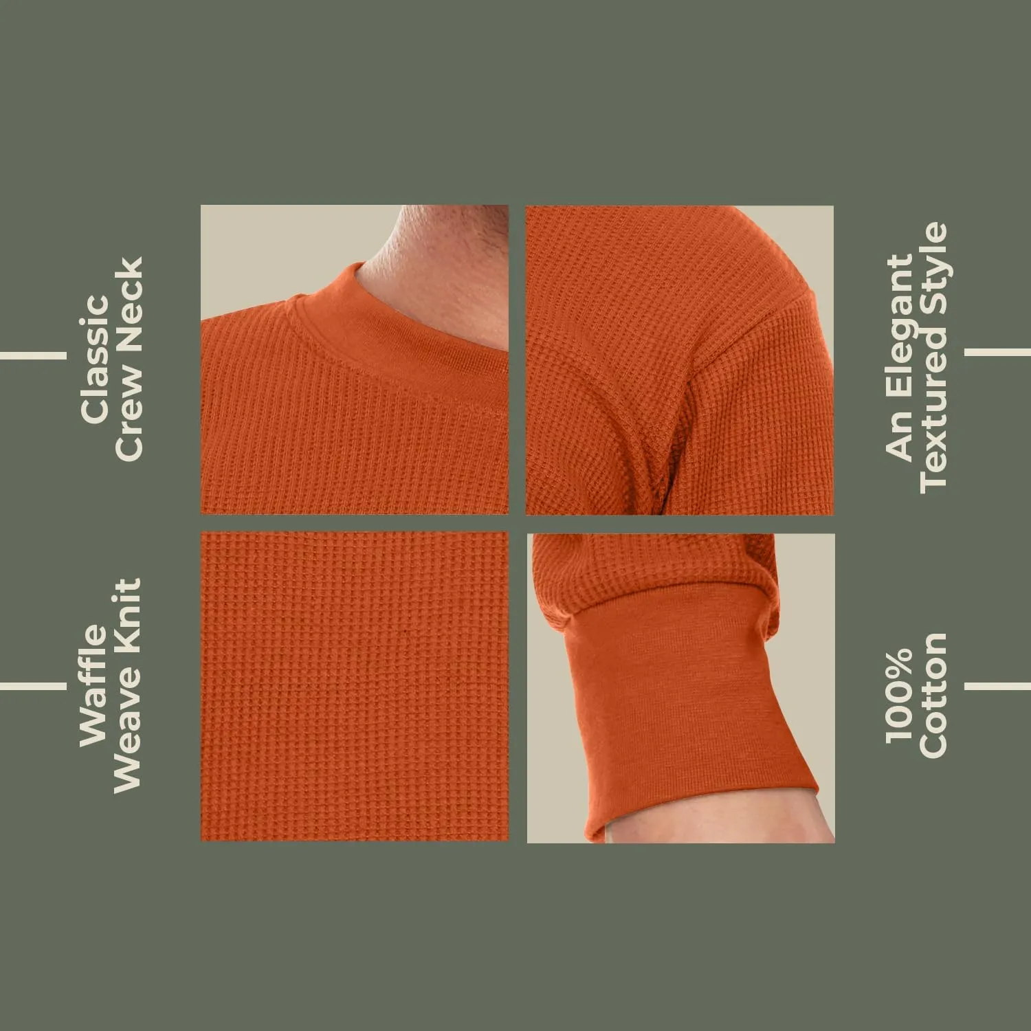 JMR Mens Heavyweight Waffle Thermal Shirt - 100% Cotton Long Sleeve - Wear as Base Layer or Standalone - Warm & Breathable