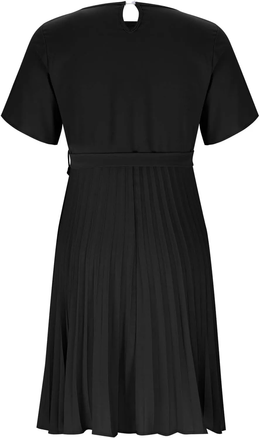 JOAU 2025 Women's Short Sleeve Summer Dress Casual Pleated Loose Crew Neck Keyhole Back A-Line Swing Midi Dresses with Belt