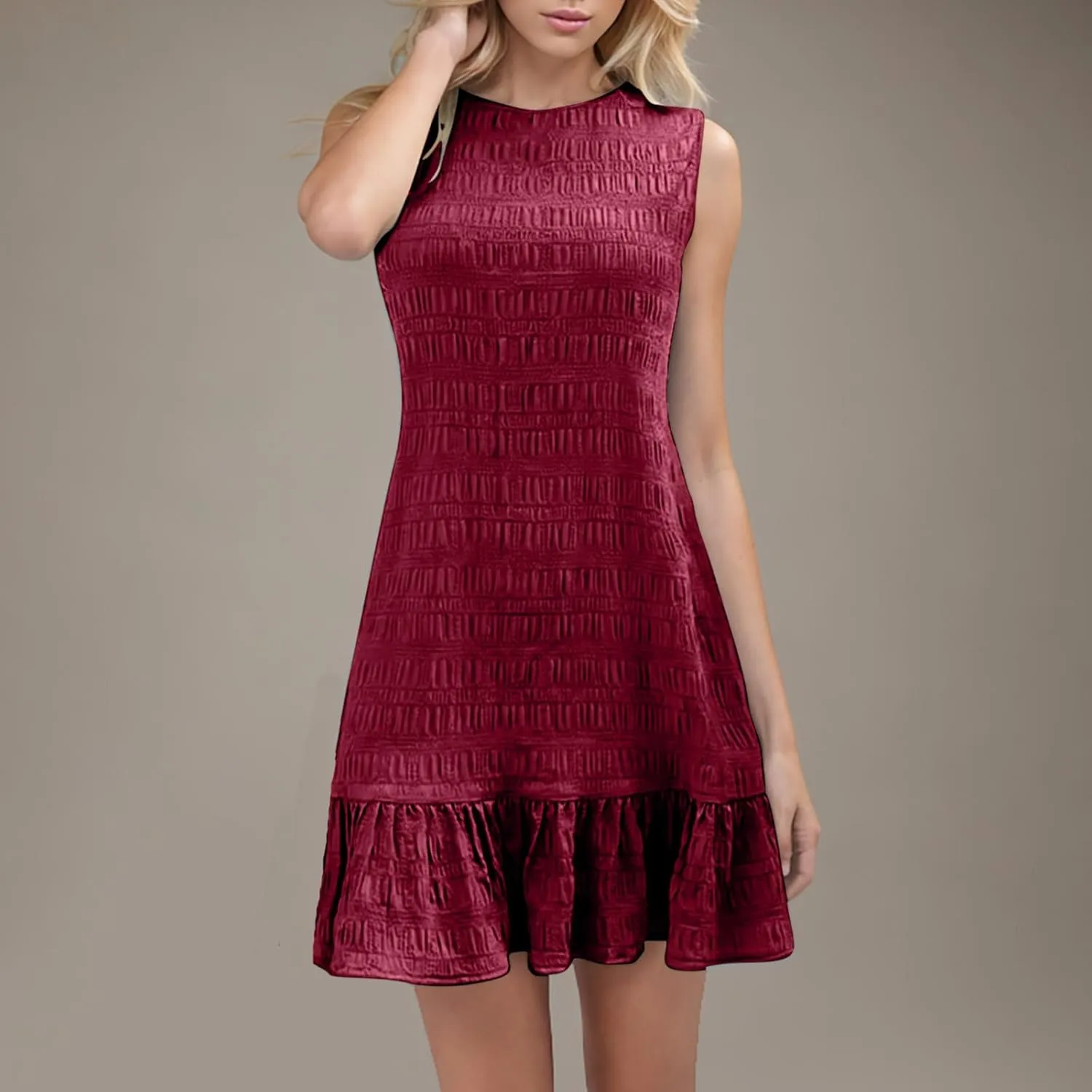 JOAU Summer Dresses for Women 2025 Casual Sleeveless Round Neck Tank Mini Short Dress A-Line Pleated Ruffle Ruched Sundress