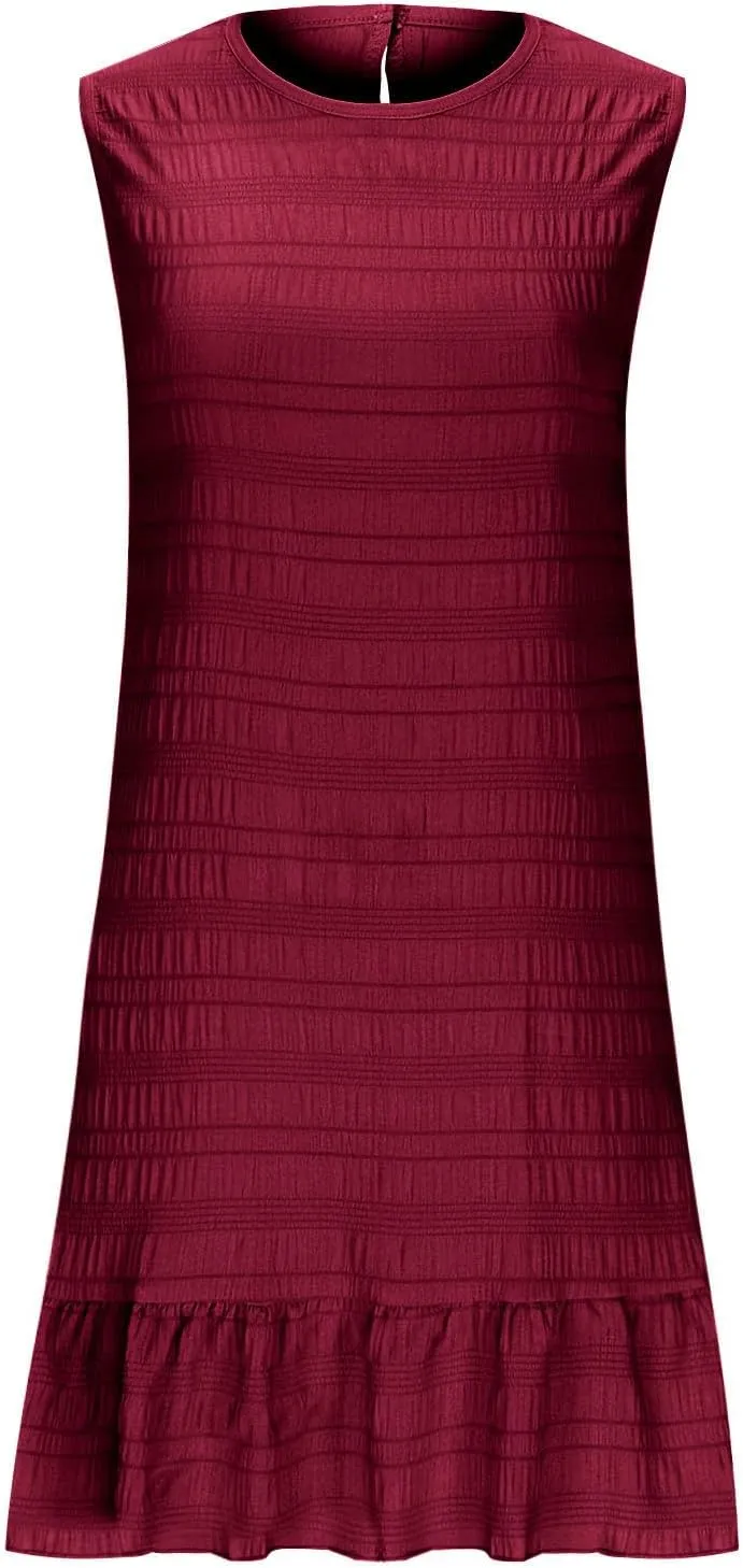 JOAU Summer Dresses for Women 2025 Casual Sleeveless Round Neck Tank Mini Short Dress A-Line Pleated Ruffle Ruched Sundress