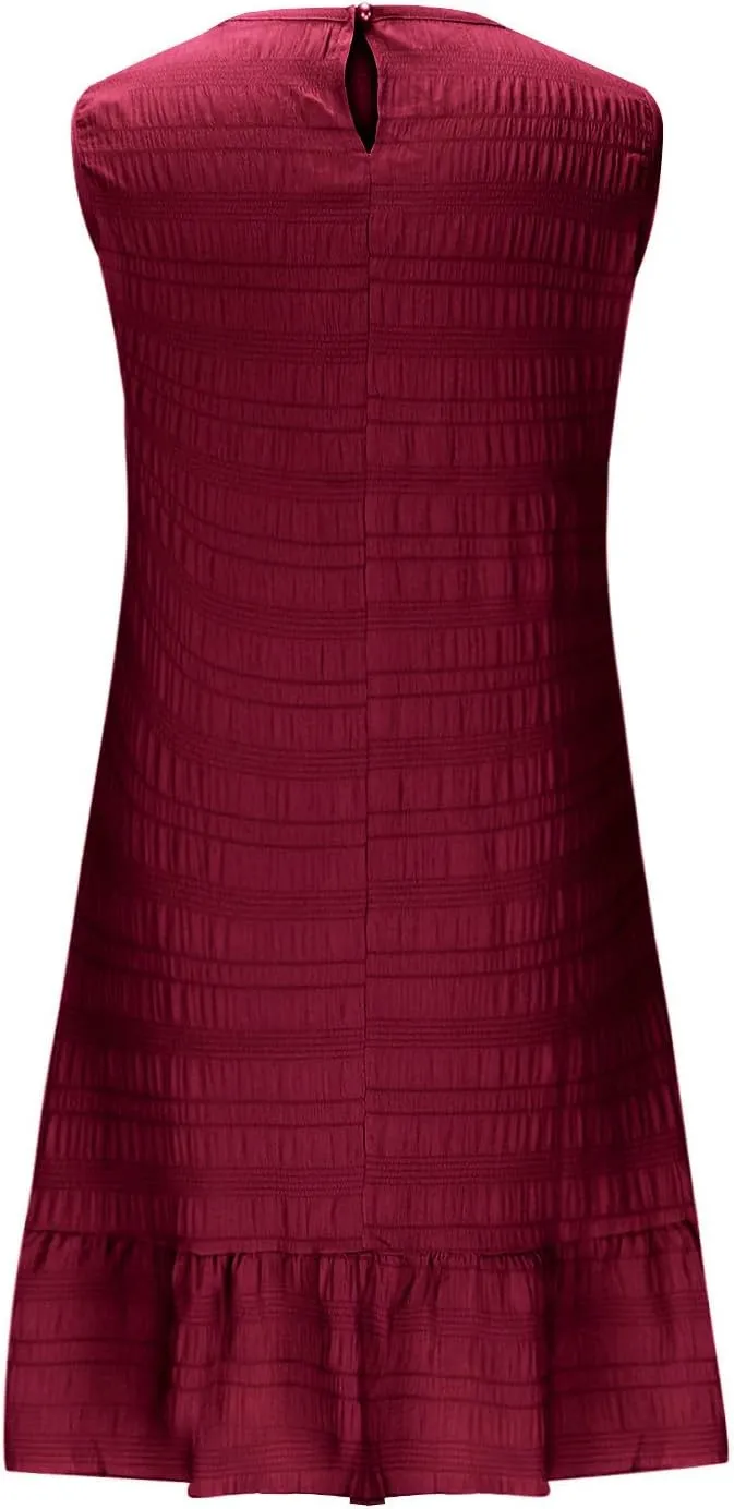 JOAU Summer Dresses for Women 2025 Casual Sleeveless Round Neck Tank Mini Short Dress A-Line Pleated Ruffle Ruched Sundress