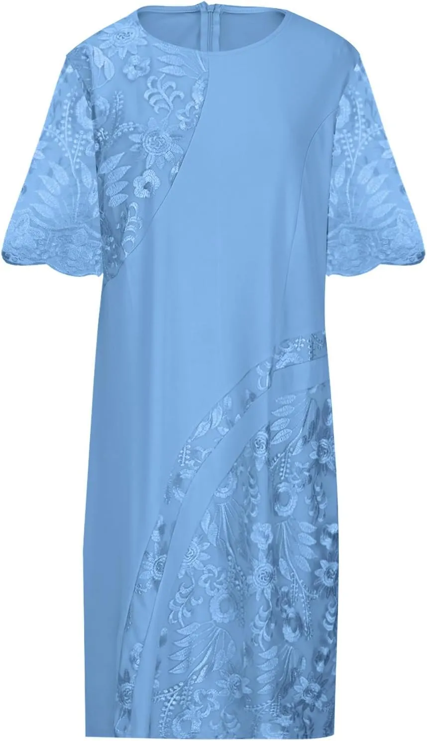 JOAU Women Plus Size Lace Embroidery Patchwork Half Sleeve Midi Dress Cocktail Evening Party Elegant Crew Neck Zip Dresses