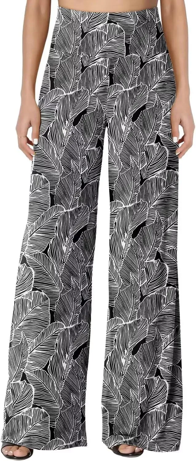 JZC Women's Palazzo Lounge Pants Stretchy Wide Leg Casual Pants Comfy High Waist Flowy Pants S-3XL