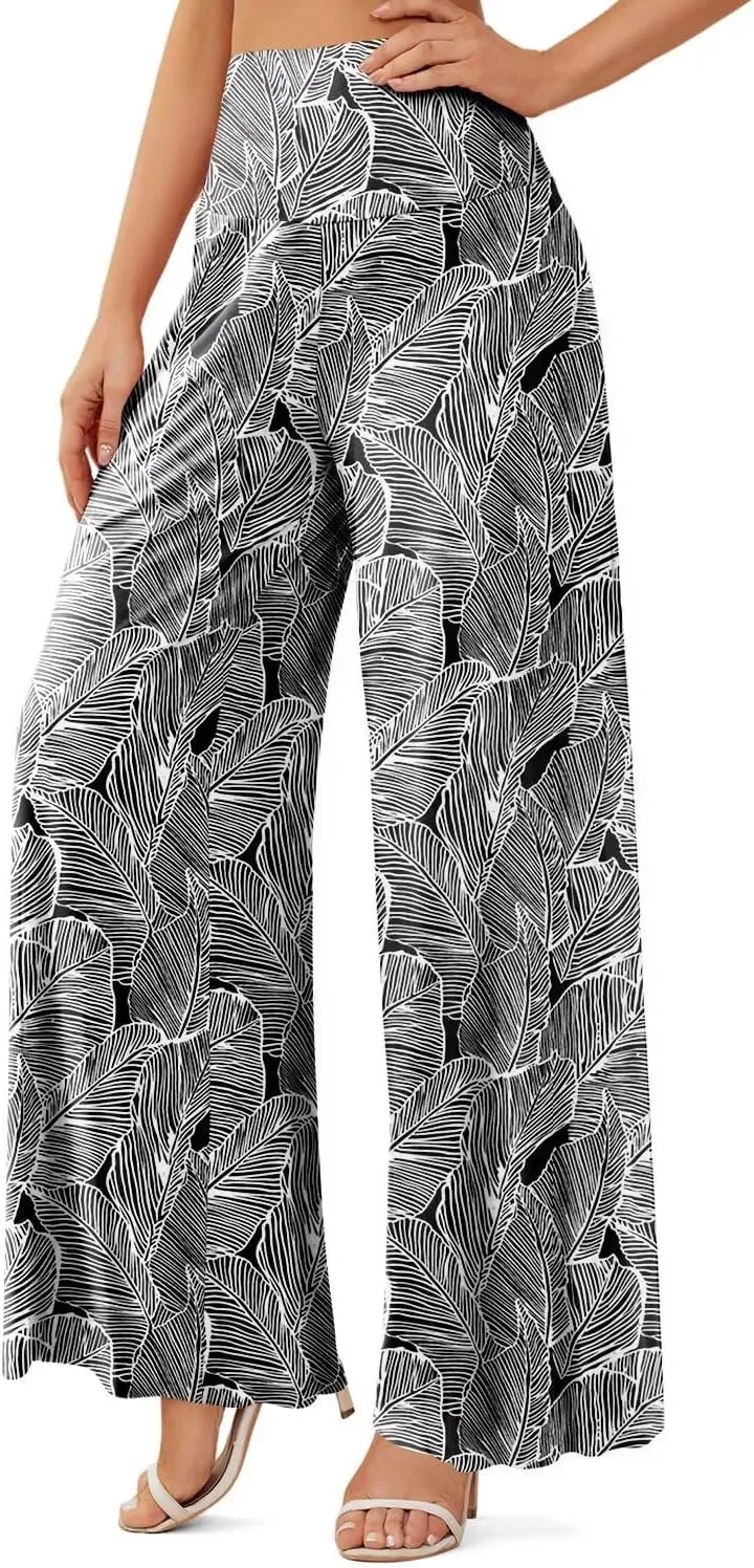 JZC Women's Palazzo Lounge Pants Stretchy Wide Leg Casual Pants Comfy High Waist Flowy Pants S-3XL