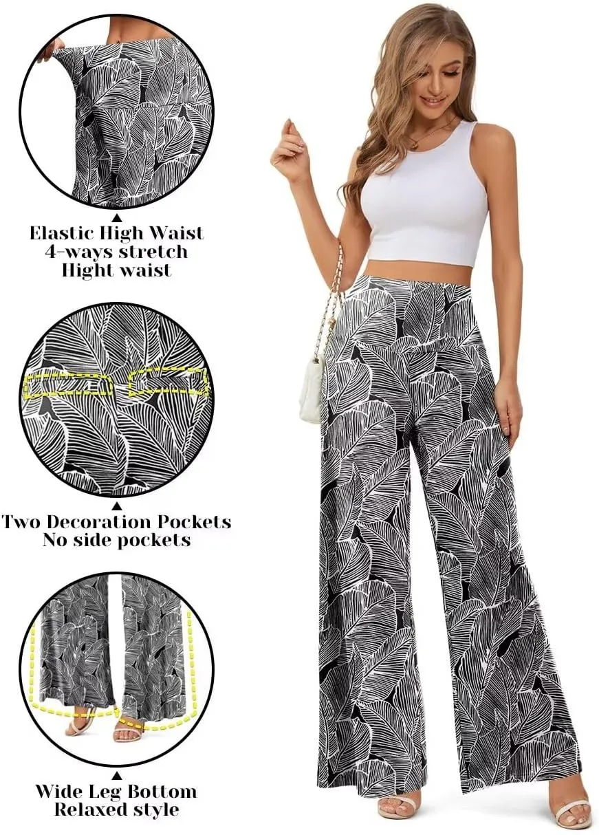 JZC Women's Palazzo Lounge Pants Stretchy Wide Leg Casual Pants Comfy High Waist Flowy Pants S-3XL