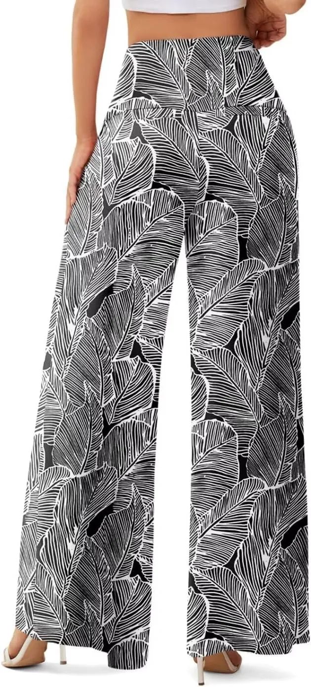 JZC Women's Palazzo Lounge Pants Stretchy Wide Leg Casual Pants Comfy High Waist Flowy Pants S-3XL