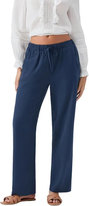 Karwuiio Women's Summer Cotton Linen Pants Casual High Waist Wide Leg Cargo Pants Loose Trousers with Pockets