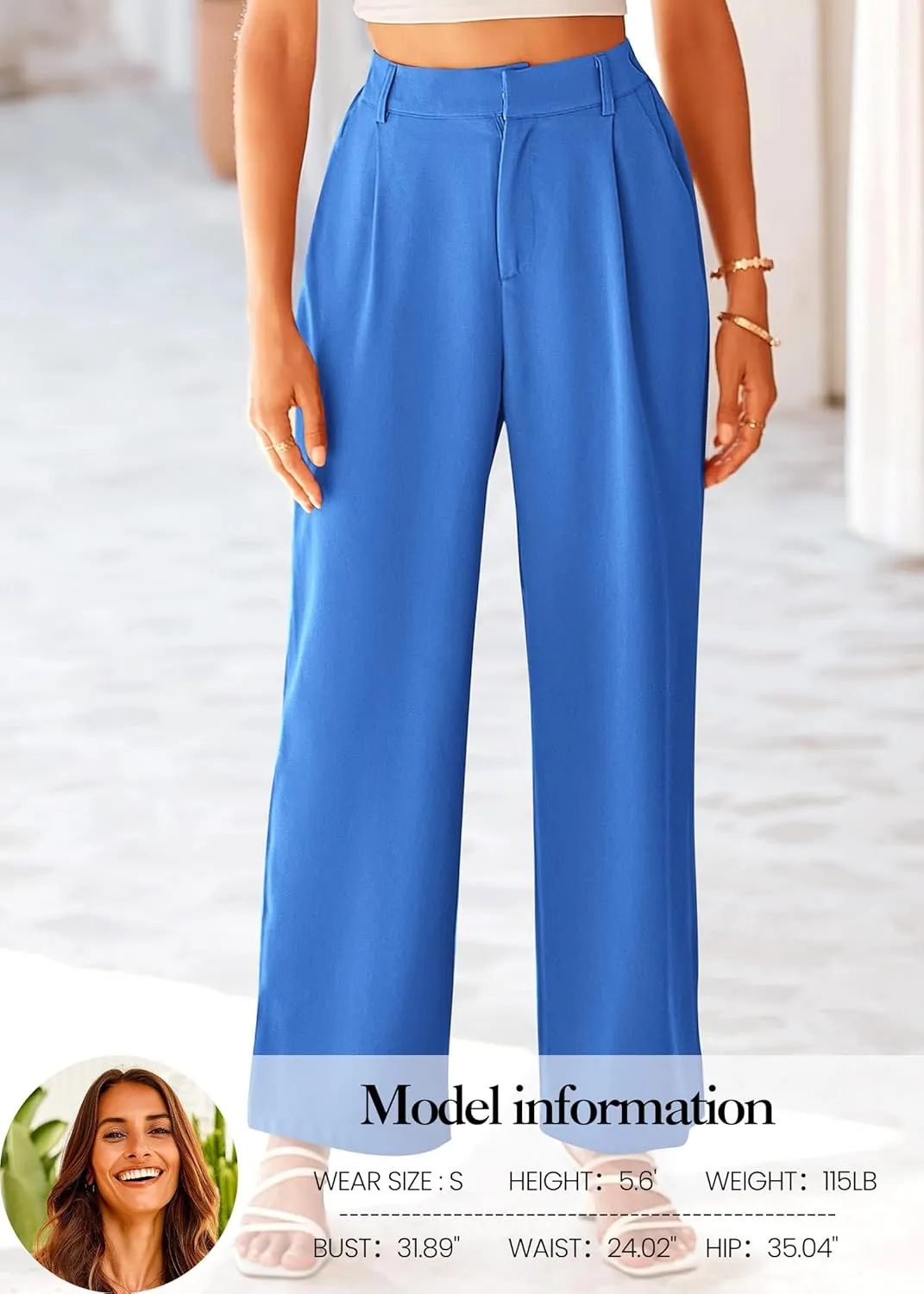 KIRUNDO Women's Elastic High Waisted Wide Leg Dress Pants Loose Fit Pleated Front Business Casual Work Pants Trousers