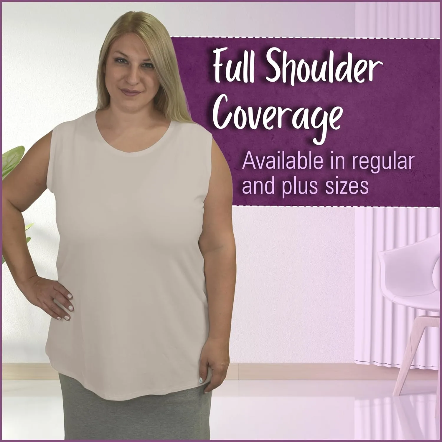 Kosher Casual Modest High Neck Tank Top for Women Full-Shoulder Sleeveless Shell