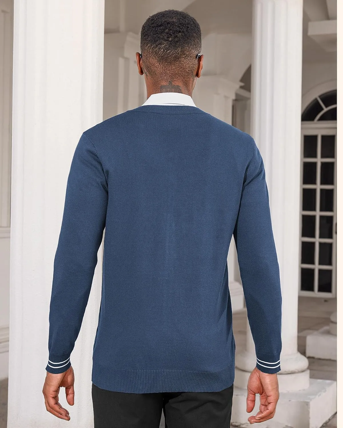 Lexiart Men's Casual Cardigan Sweaters Knitted Stand Collar Slim Fit Full-Zip Warm Jacket