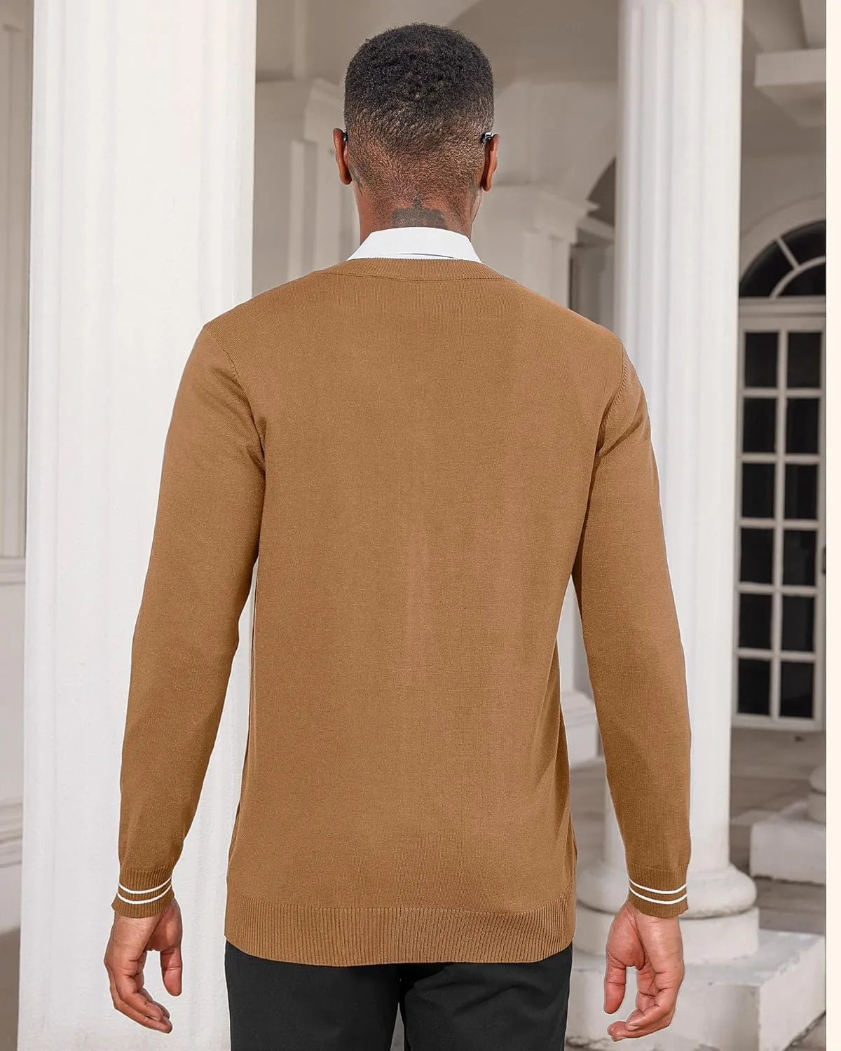 Lexiart Men's Casual Cardigan Sweaters Knitted Stand Collar Slim Fit Full-Zip Warm Jacket
