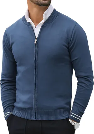 Lexiart Men's Casual Cardigan Sweaters Knitted Stand Collar Slim Fit Full-Zip Warm Jacket