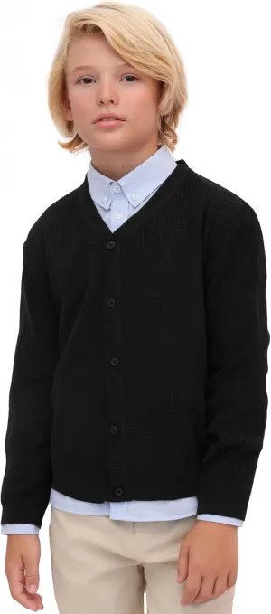 Lilax Little Boys Basic Long Sleeve V-Neck Classic Knit Cardigan Sweater