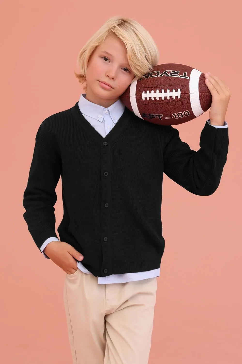 Lilax Little Boys Basic Long Sleeve V-Neck Classic Knit Cardigan Sweater