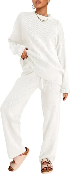 LILLUSORY 2 Piece Sets for Women 2025 Two Piece Lounge Sets Fall Fashion Oversized Striped Knit Sweaters Outfits Clothes