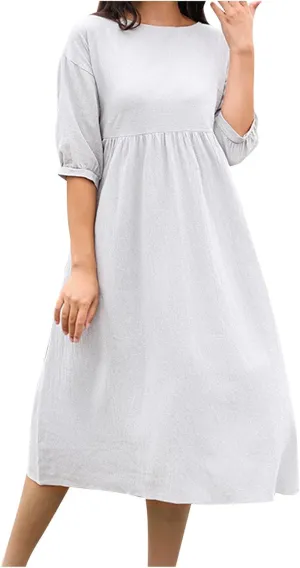 Linen Dress Women 2025 Summer Crew Neck Short Sleeve Solid Color Beach Midi Dresses Fashion Comfy Vacation Sundress