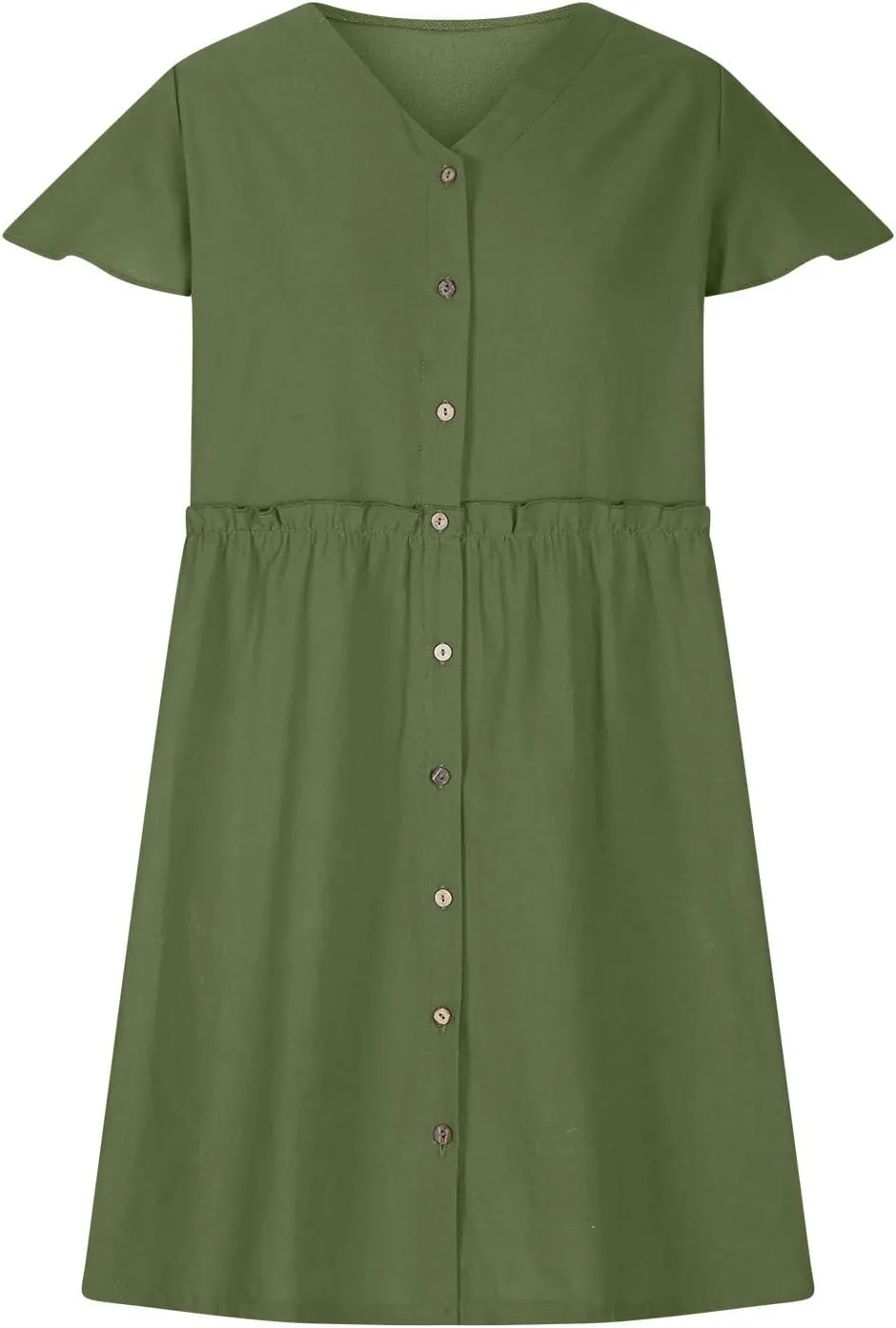 Linen Dresses for Women 2025 V Neck Button Down Midi Dress Short Sleeve Linen Dress with Pockets Ruffle Mini Dresses