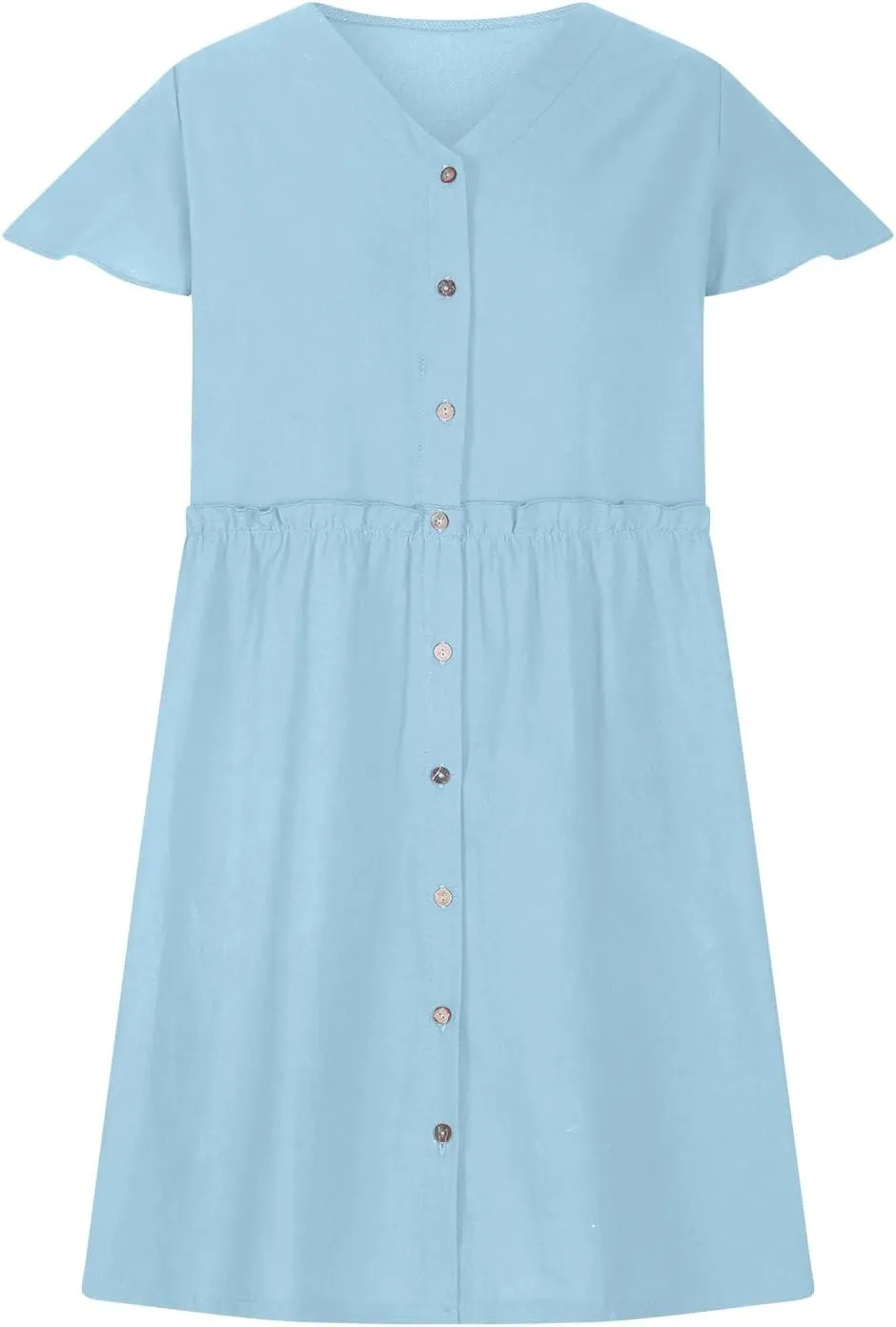 Linen Dresses for Women 2025 V Neck Button Down Midi Dress Short Sleeve Linen Dress with Pockets Ruffle Mini Dresses