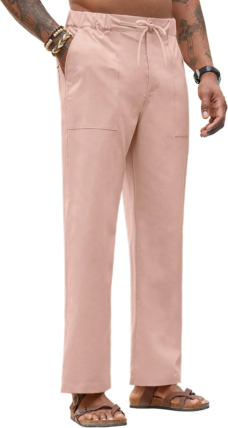 Linen Pants for Men - Casual Wide Leg Beach & Lounge Pants with Pockets