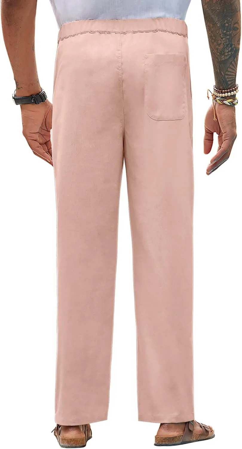 Linen Pants for Men - Casual Wide Leg Beach & Lounge Pants with Pockets